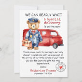 特別なデリバリーの赤ちゃんシャワーを待つことができる サンキューカード (正面)