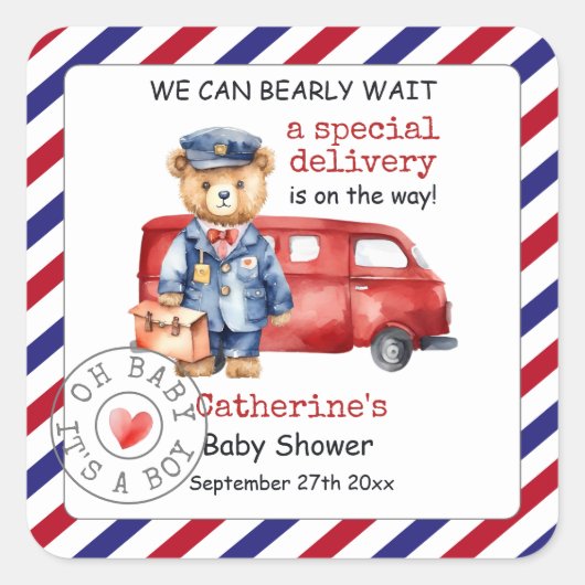 特別なデリバリーの赤ちゃんシャワーを待つことができる スクエアシール (正面)