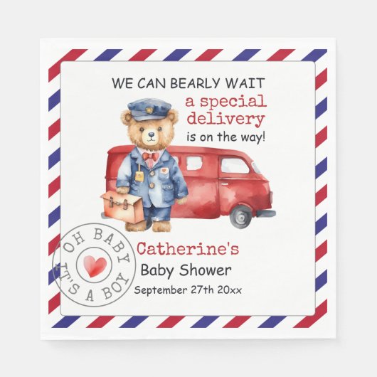 特別なデリバリーの赤ちゃんシャワーを待つことができる スタンダードランチョンナプキン (正面)