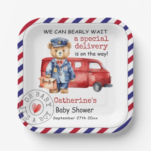 特別なデリバリーの赤ちゃんシャワーを待つことができる ペーパープレート (正面)