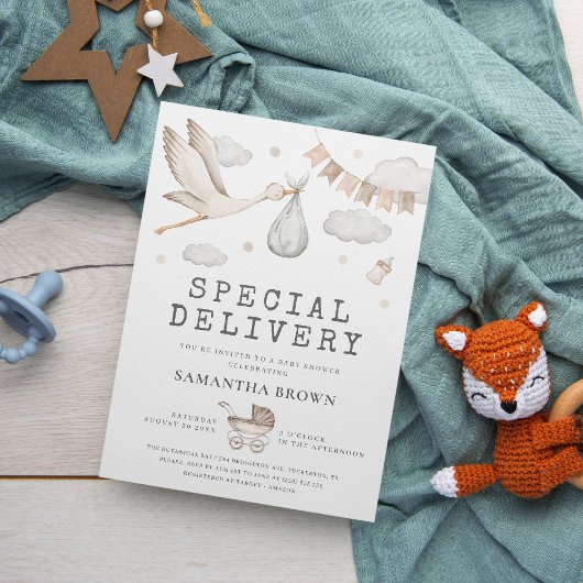 特別なデリバリーストーク赤ちゃんシャワー 招待状