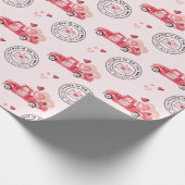 特別なデリバリーバレンタインハート水色トラック ラッピングペーパー (角)