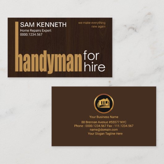 特別なハンドマンレター木目の家の修理 名刺 (正面/裏面)