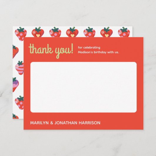 特別なバースデー ストロベリー サプライズ サンキューカード (正面/裏面)