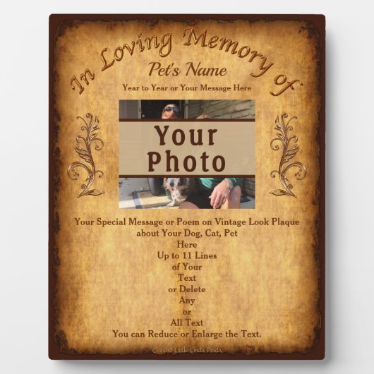 特別なペットのメモリアルギフト プレート, 写真, メッセージ フォトプラーク (正面)