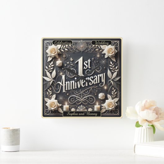 特別なマイルス祝トーンの最初の記念日 スクエア壁時計 (ホーム)