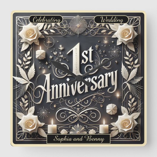 特別なマイルス祝トーンの最初の記念日 スクエア壁時計 (正面)