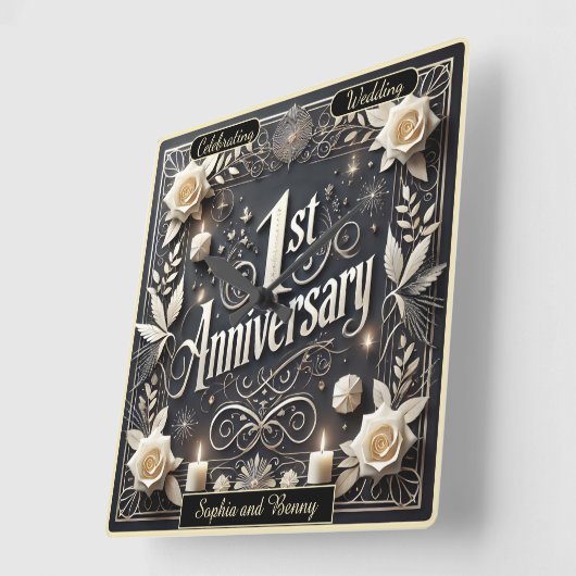 特別なマイルス祝トーンの最初の記念日 スクエア壁時計 (傾斜)