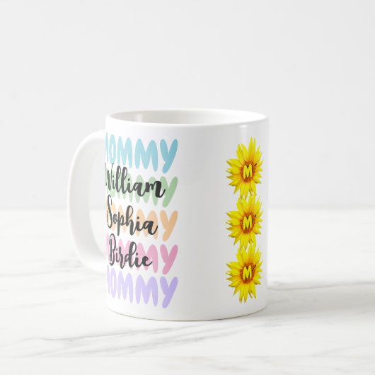 特別なママへのギフト | 現代の子供の名前が入った コーヒーマグカップ (正面左)