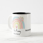 特別なママへの虹と花の名前入りのマグカップ ツートーンマグカップ (正面左)