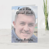特別な伯父への写真入りワインレッドの誕生日 カード (正面)