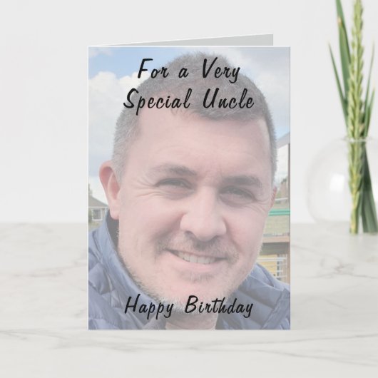 特別な伯父への写真入りワインレッドの誕生日 カード (正面)