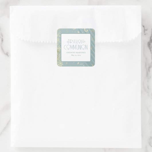 特別な初めての聖体拝領 青と金の十字架 スクエアシール (バッグ)