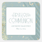 特別な初めての聖体拝領 青と金の十字架 スクエアシール (正面)