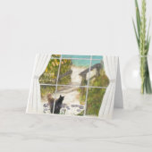 特別な友だちメッセージの猫と海誕生日 カード (正面)