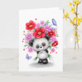 特別な友人のために美しい花を持つパンダ カード (黄色い花)