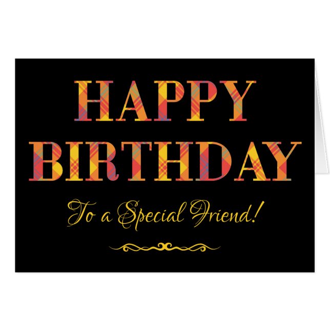 特別な友人のための黒い誕生日の黄色いタータンチェック (正面横)