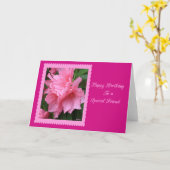 特別な友人のピンクのツツジへのハッピーバースデー カード (黄色い花)