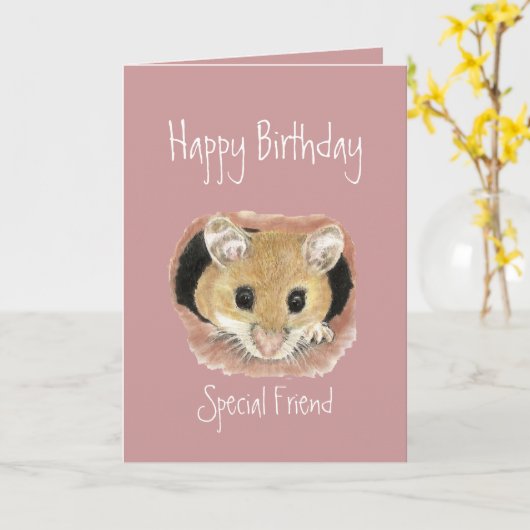 特別な友人の誕生日のかわいいマウスの挨拶状 カード (黄色い花)