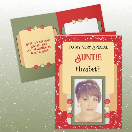 特別な叔母への写真入り名前赤 カード