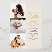 特別な喜びの写真 緑のホリデー 誕生のお知らせ 箔シーズンカード (正面)