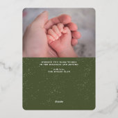 特別な喜びの写真 緑のホリデー 誕生のお知らせ 箔シーズンカード (裏面)