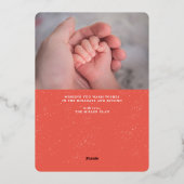 特別な喜びの写真 赤いホリデー 誕生のお知らせ 箔シーズンカード (裏面)