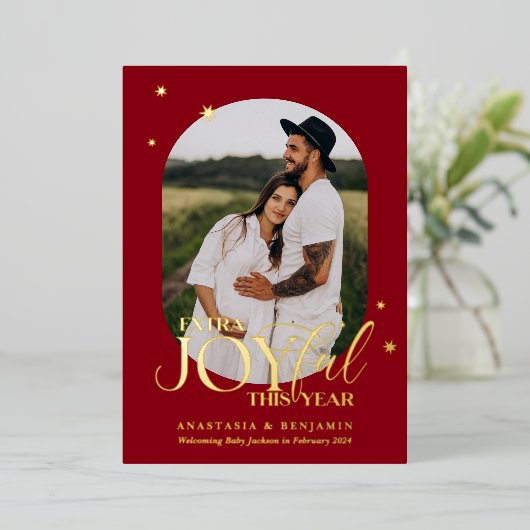 特別な喜びの妊娠の発表クリスマスカード 箔シーズンカード (立ち正面)