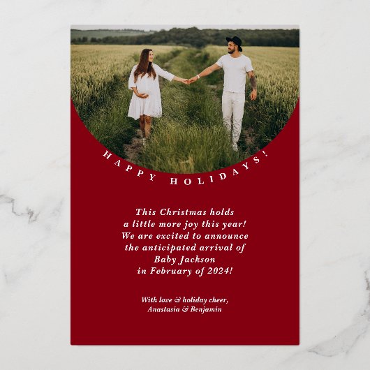 特別な喜びの妊娠の発表クリスマスカード 箔シーズンカード (裏面)