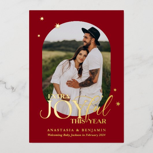 特別な喜びの妊娠発表クリスマスカード 箔シーズンカード (正面)