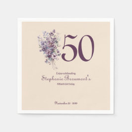 特別な女性のためのプラムクリームフラワーモチーフの50歳の誕生日 スタンダードカクテルナプキン