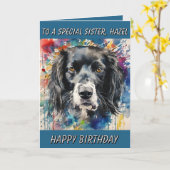 特別な姉妹パーソナライズされた誕生日カードの犬の写真 カード (黄色い花)