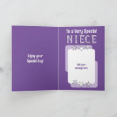 特別な姪の紫の白い写真の誕生日 カード (内部)