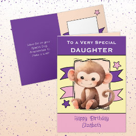 特別な娘モンキーキッズパープル誕生日 カード