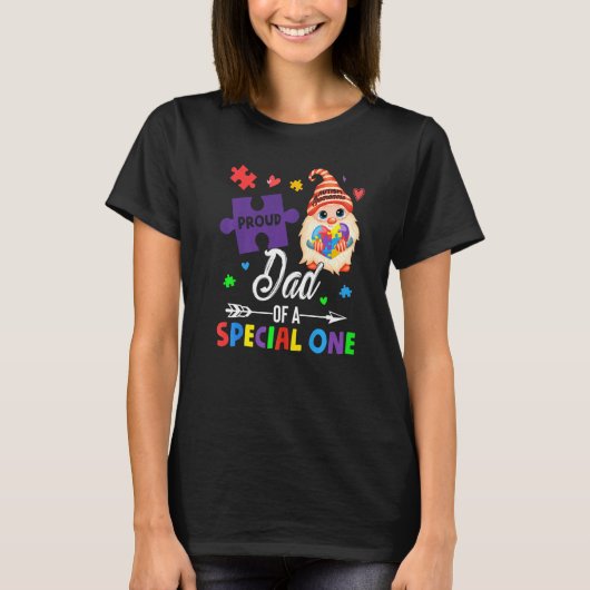 特別な子の自慢のパパ パズル グノーム 自閉症啓発 Tシャツ (正面)