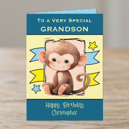 特別な孫のサルキッズ青い誕生日 カード