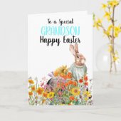特別な孫のビンテージうさぎカード カード (黄色い花)