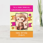 特別な孫娘のためのモンキーの子供たちのピンクの誕生日 カード (正面)