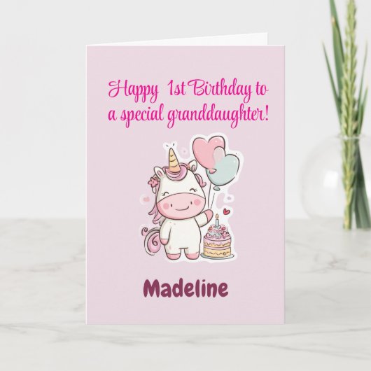 特別な孫娘へ、1歳の誕生日おめでとう カード (正面)