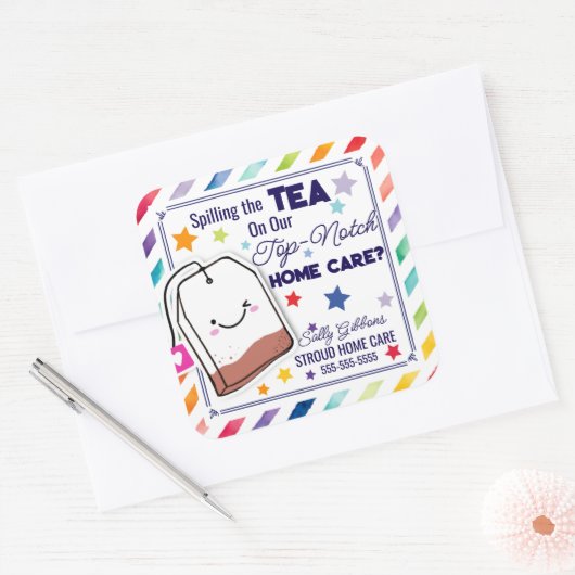 特別な家庭紹介でお茶をこぼす気に スクエアシール (封筒)