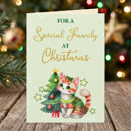 特別な家族 可愛い猫 緑のクリスマス シーズンカード