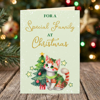 特別な家族 可愛い猫 緑のクリスマス シーズンカード