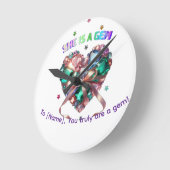 特別な彼女への宝石ハートのギフト ラウンド壁時計 (傾斜)