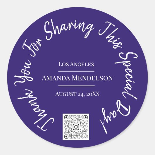 特別な日ありがとうQRコードロゴブルー ラウンドシール (正面)