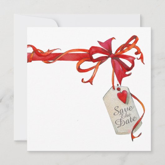 特別な日の赤いリボンとバラの招待状 招待状 (正面)