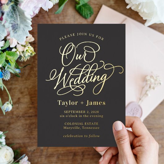 特別な日フォイルエレガントウェディング実在招待状 箔招待状