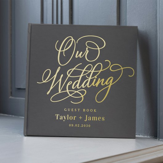 特別な日編集可能カラーフォイル結婚ズゲストブック ゲストブック