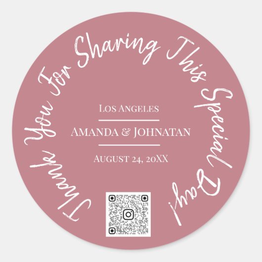 特別な日 サンクス QRコード ロゴ ローズ クラシック ラウンドシール (正面)