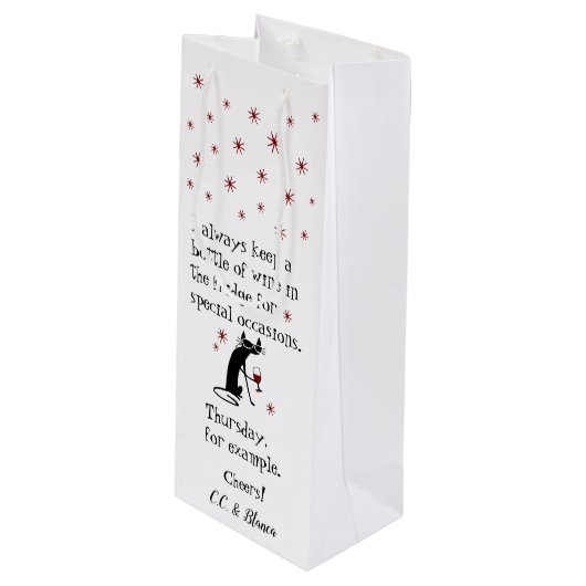 特別な機会に訪れる猫のためのワおもしろいイン ワインギフトバッグ (正面アングル)