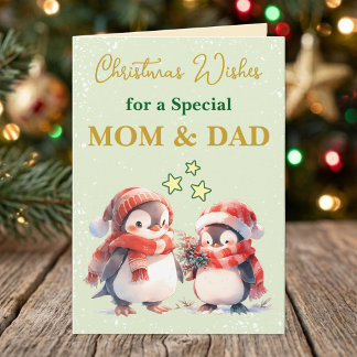 特別な母と父のペンギンの緑のクリスマス シーズンカード